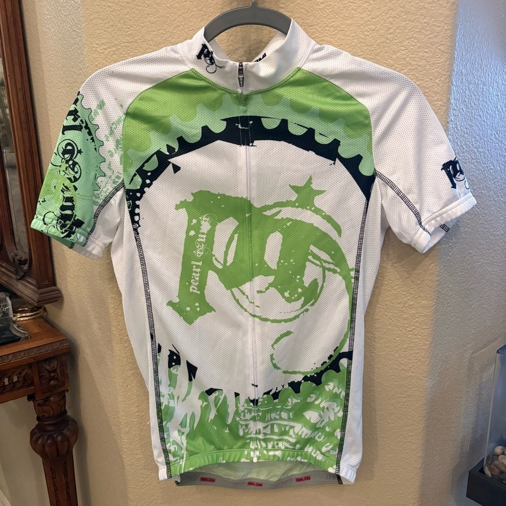 Pearl Izumi Women Green White Graphic Full Zip Cycling Jersey Size Small
